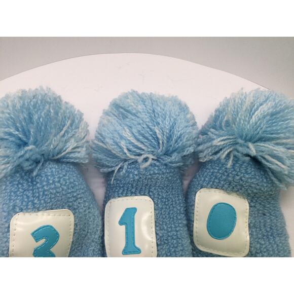 Vintage Golf Head Covers Knitted Pom Pom Baby blue set of 3 - Picture 3 of 4
